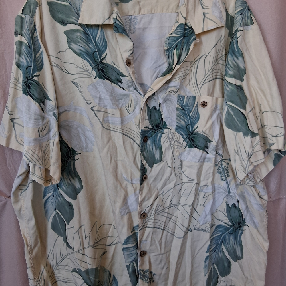 SUMMER SALE Caribbean Cream and Green Leaf Print Men's Shirt